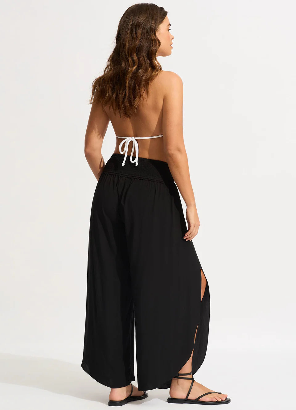 Shirred Waist Wrap Pant in Black