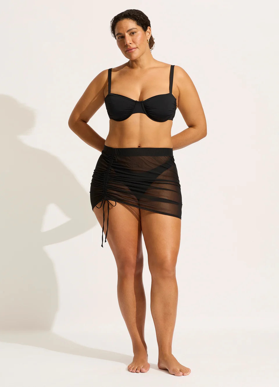 Mesh Drawcord Mini Skirt