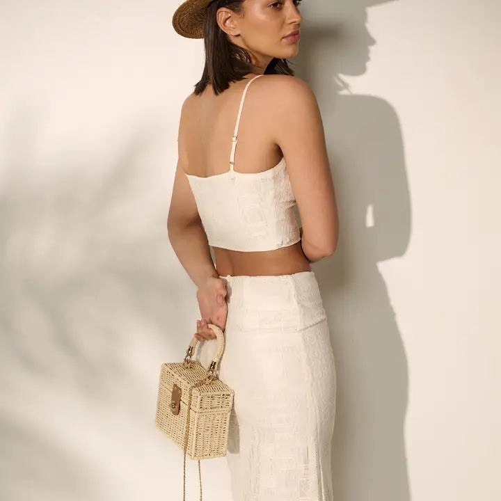 Fawn Rattan Box Crossbody Bag in Beige