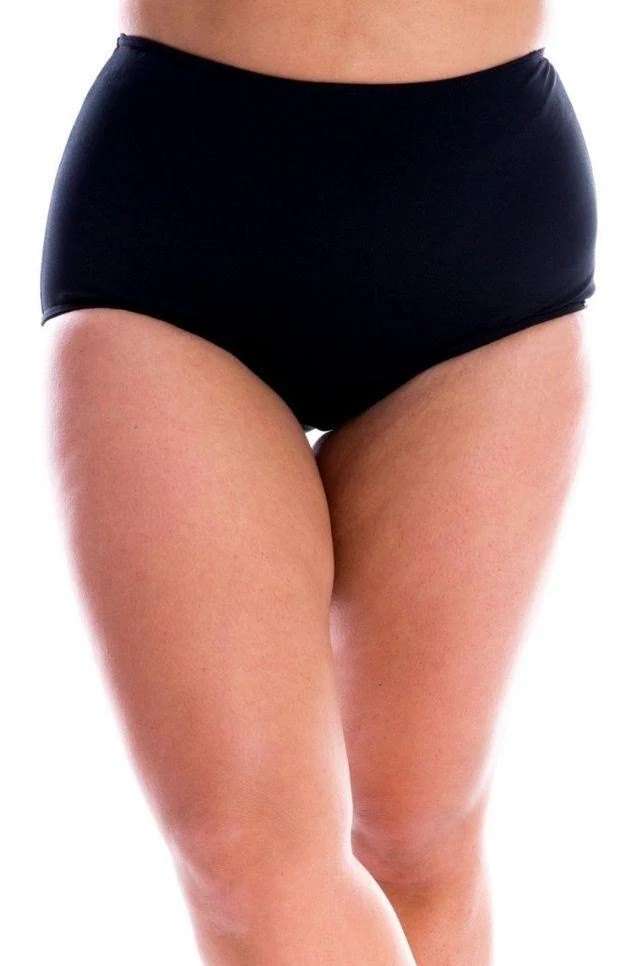 Chlorine resistant plain black high waist bikini bottom