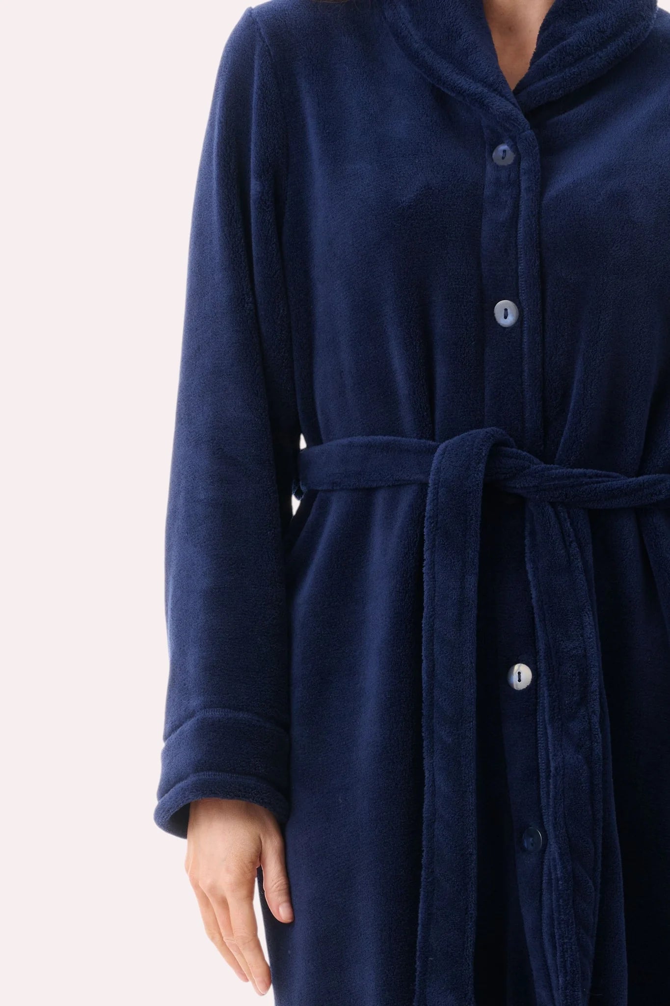 Mid belted button gown in Navy