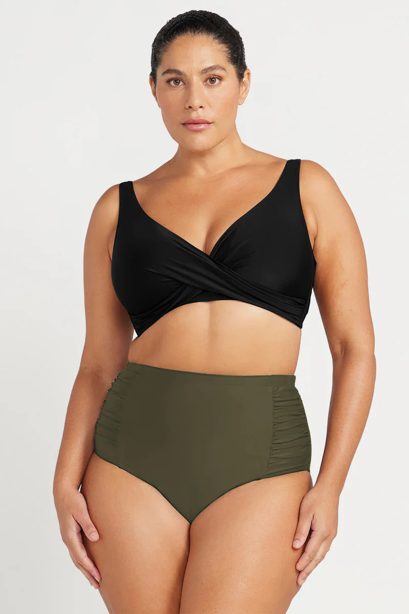 Olive Hues Botticelli High Waist Ruched Bikini Bottom