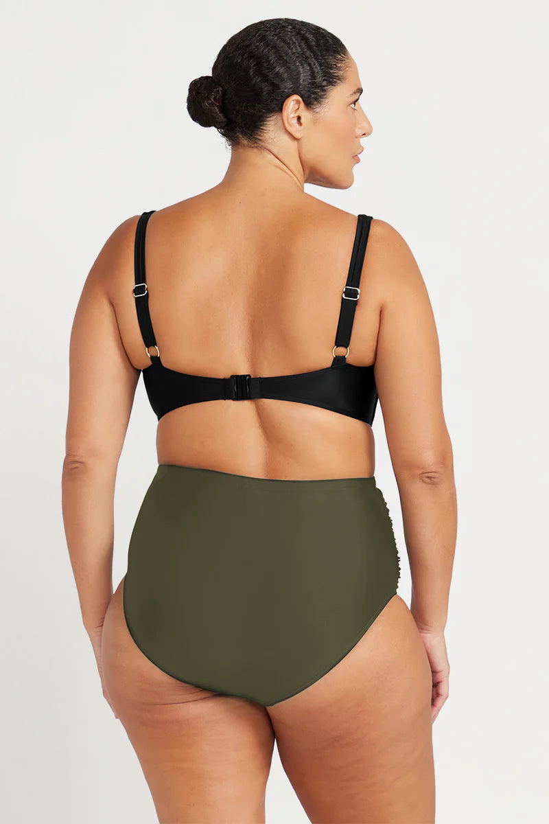 Olive Hues Botticelli High Waist Ruched Bikini Bottom