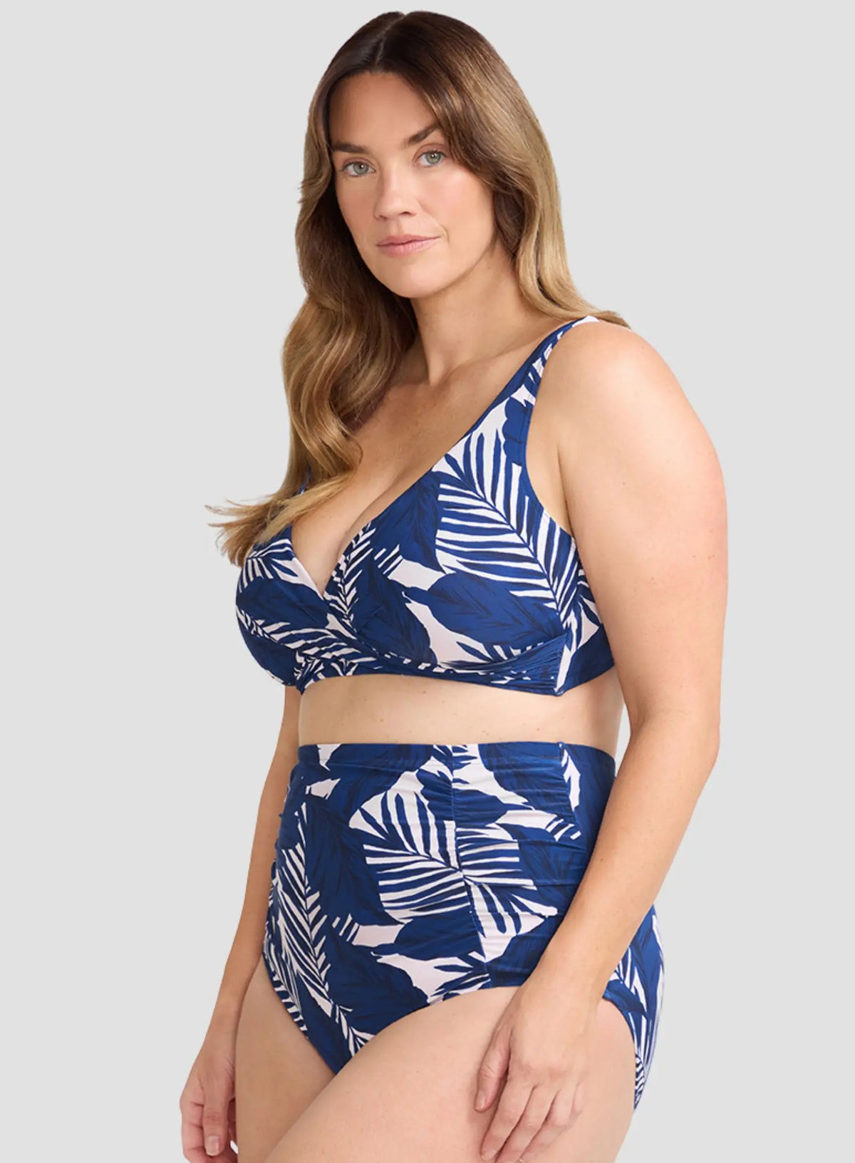 Lanthera Raphael High Waist Ruched Swim Pant Navy Peony