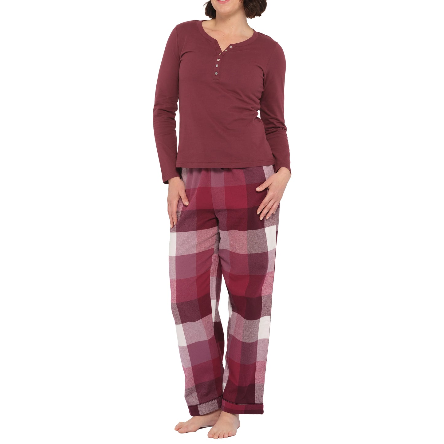 Cotton Jersey Henley Pyjama Top in Burgundy