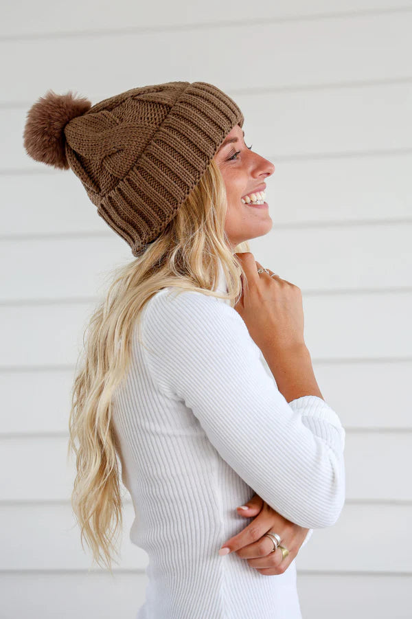 Cable Knit Beanie with Pom Pom