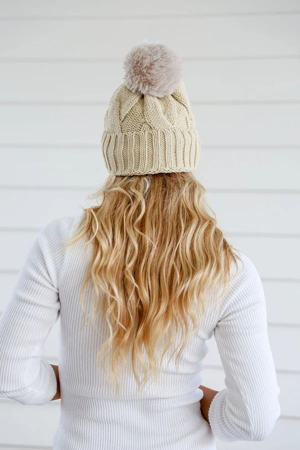 Cable Knit Beanie with Pom Pom