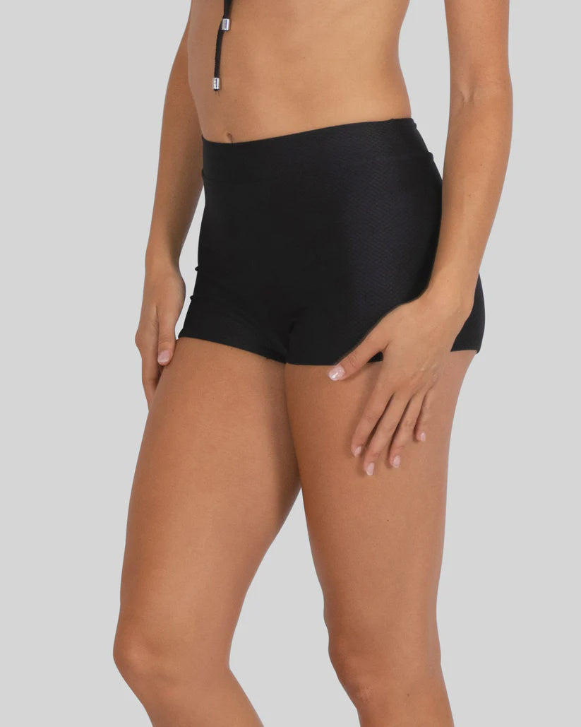 Rococco High Waist Boyleg Bikini Bottom in Nero