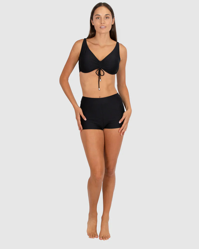 Rococco High Waist Boyleg Bikini Bottom in Nero
