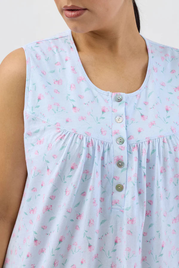 Peony Sleeveless Nightie in Blue