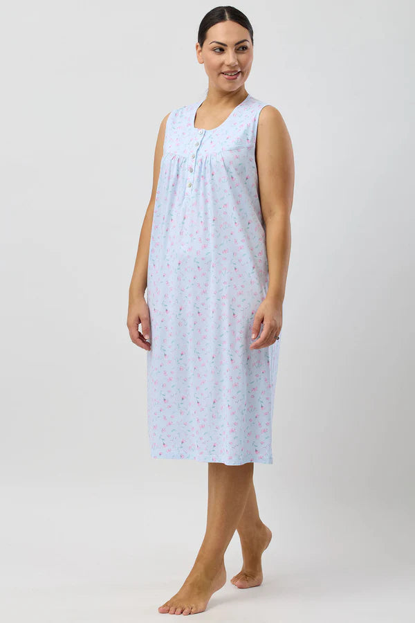 Peony Sleeveless Nightie in Blue