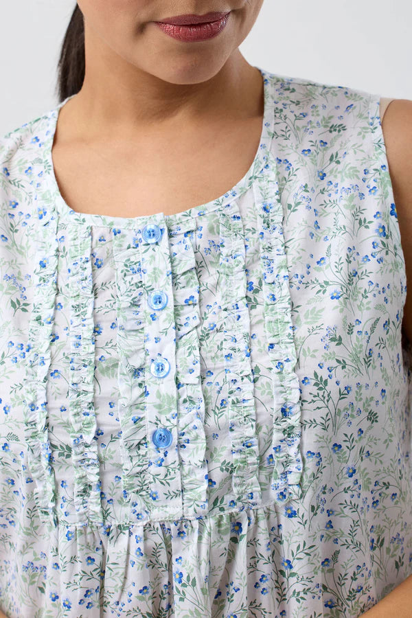 Pansies Sleeveless Nightie in Blue