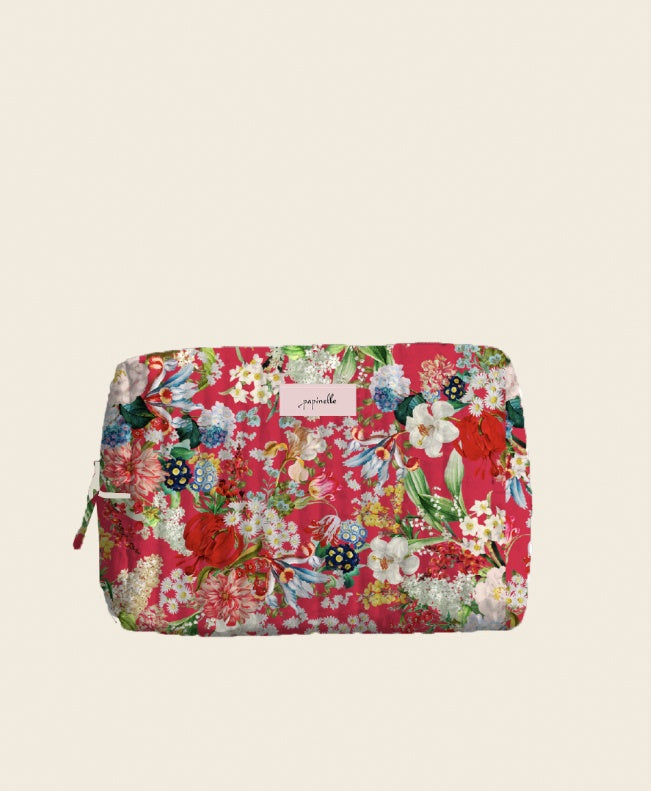 Quilted Medium Cosmetics Bag in Holly Geranium