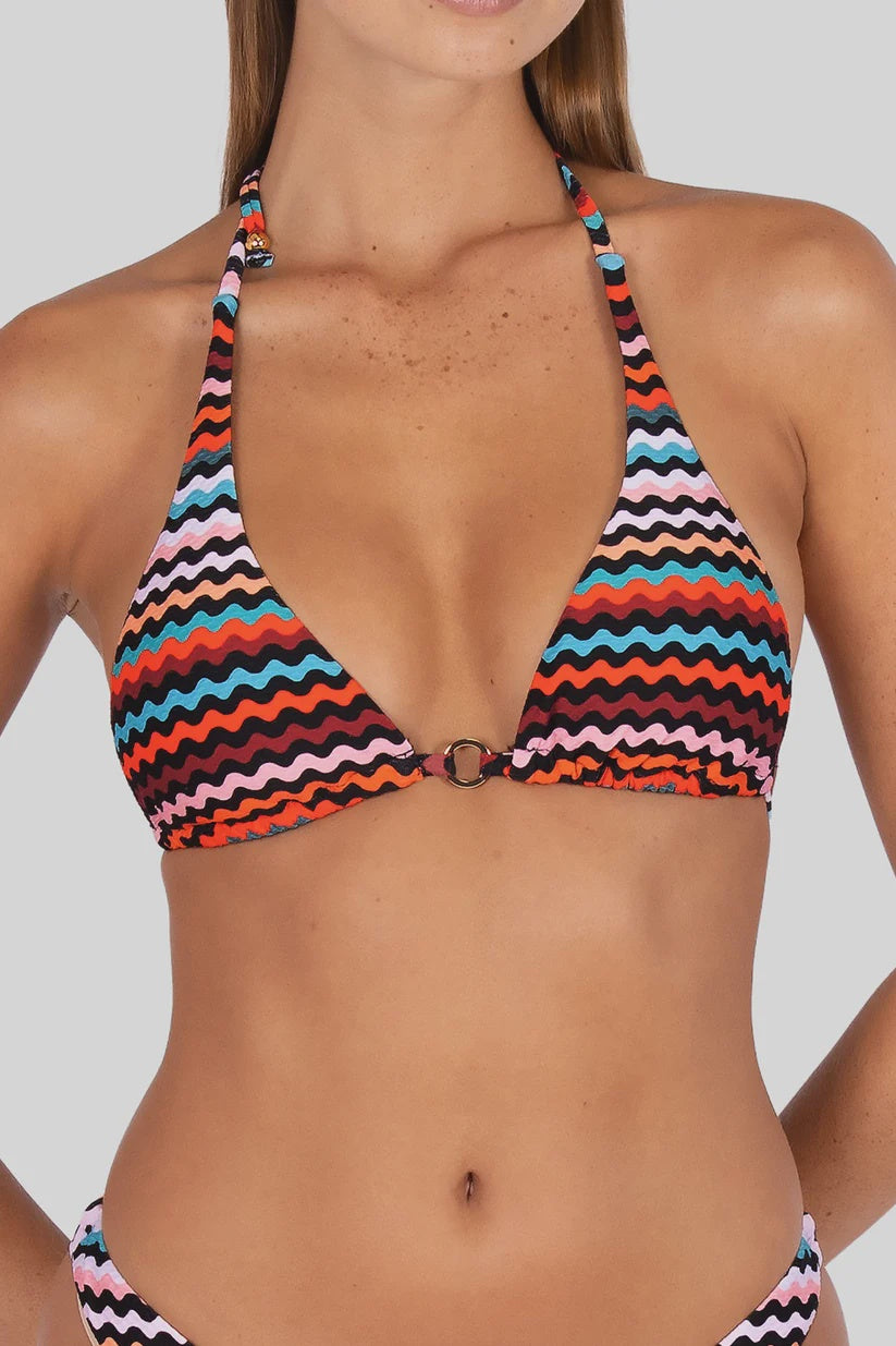 La Mer Longline Triangle Bikini Bra Top in Earth Ember