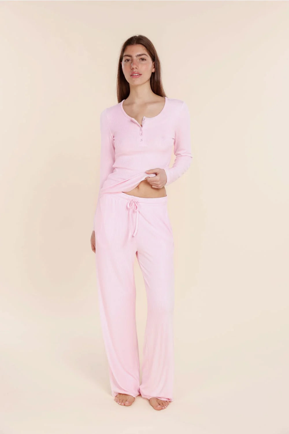Athens Ribbed Long Pants in Pink
