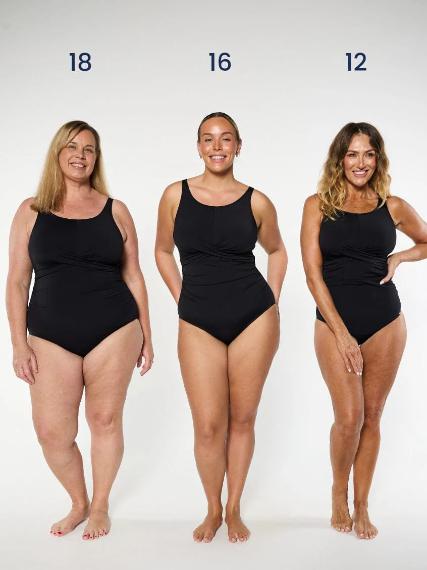 Chlorine Resistant Black High Neck Twist Front One Piece