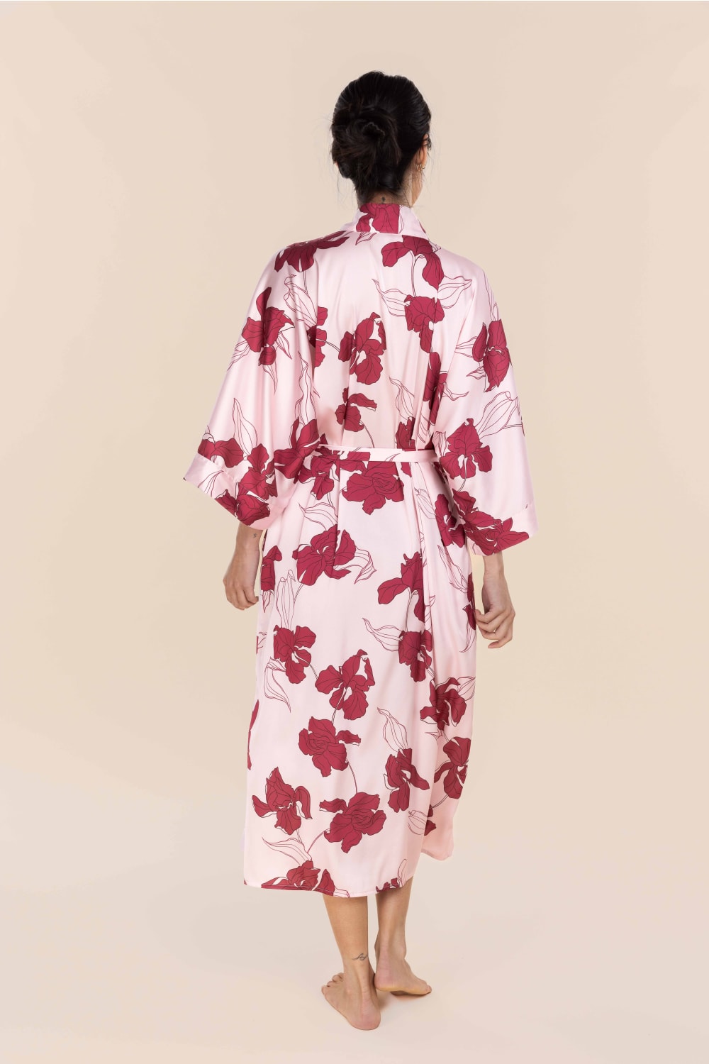 Daisy Recycled Silky Satin Long Robe in Pink