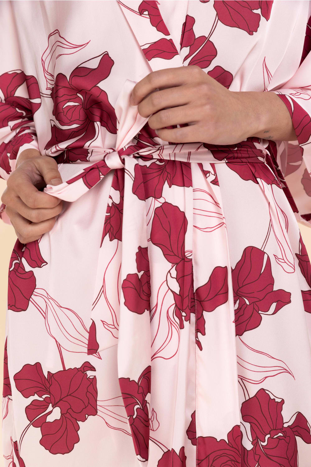 Daisy Recycled Silky Satin Long Robe in Pink