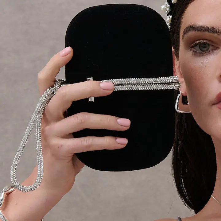 Martini Rhinestone Strap Clutch in Black