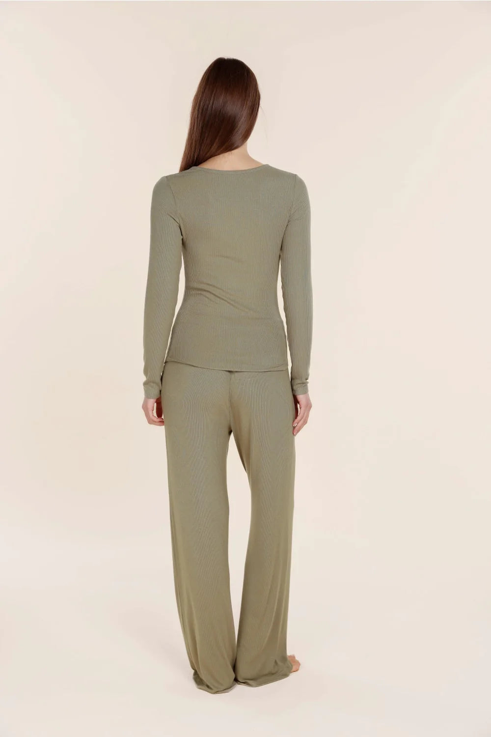 Lille Ribbed Long Sleeve Henley Top in Olive
