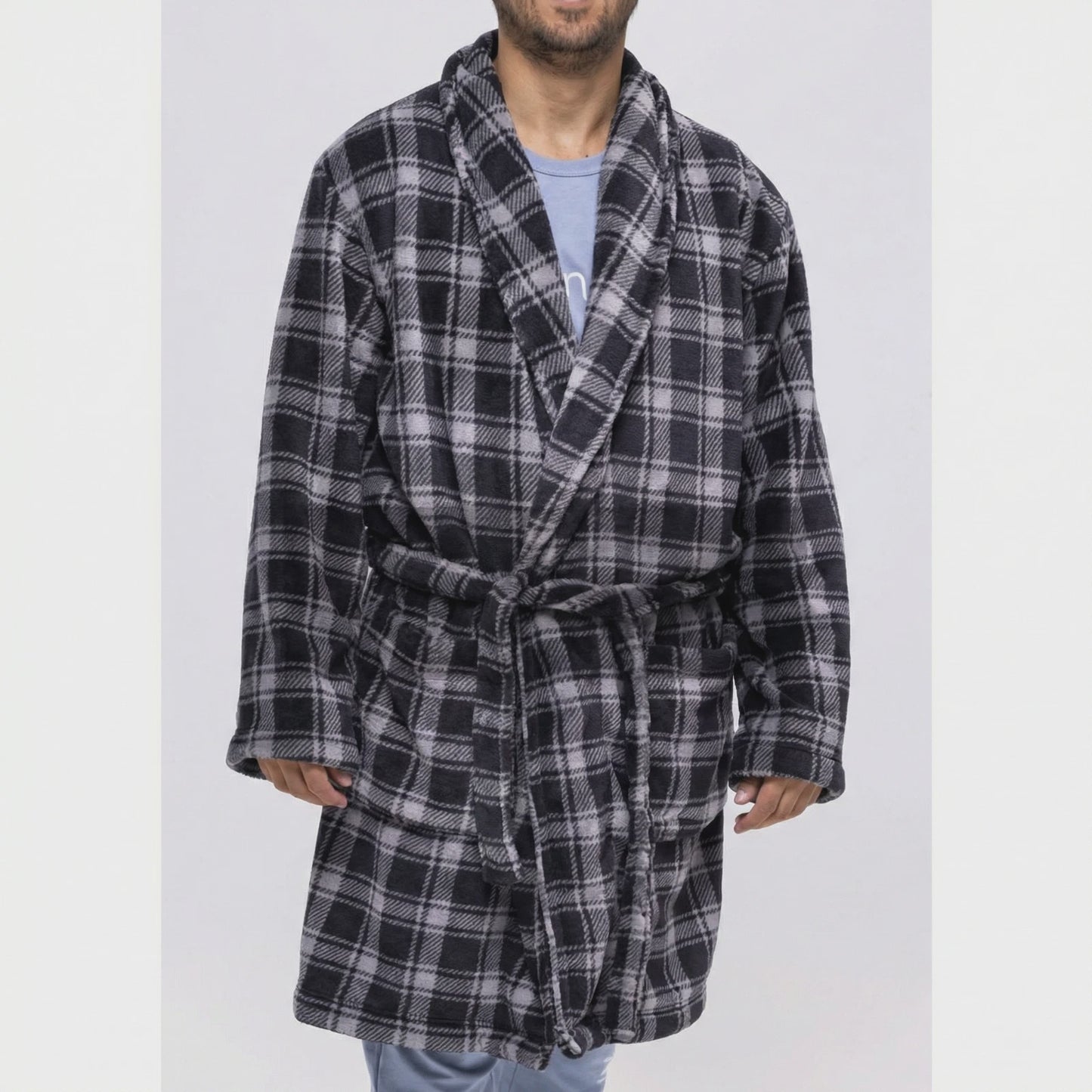 Calvin Klein Men's Robe - Cabin Plaid Black/ Wolf Grey