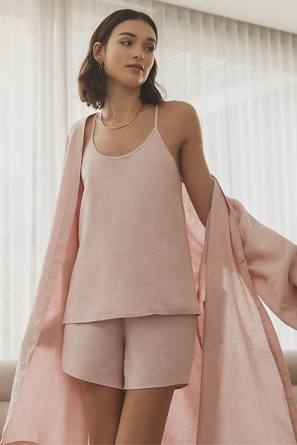 Sofia Pink Linen Cami and Short Set in Pink