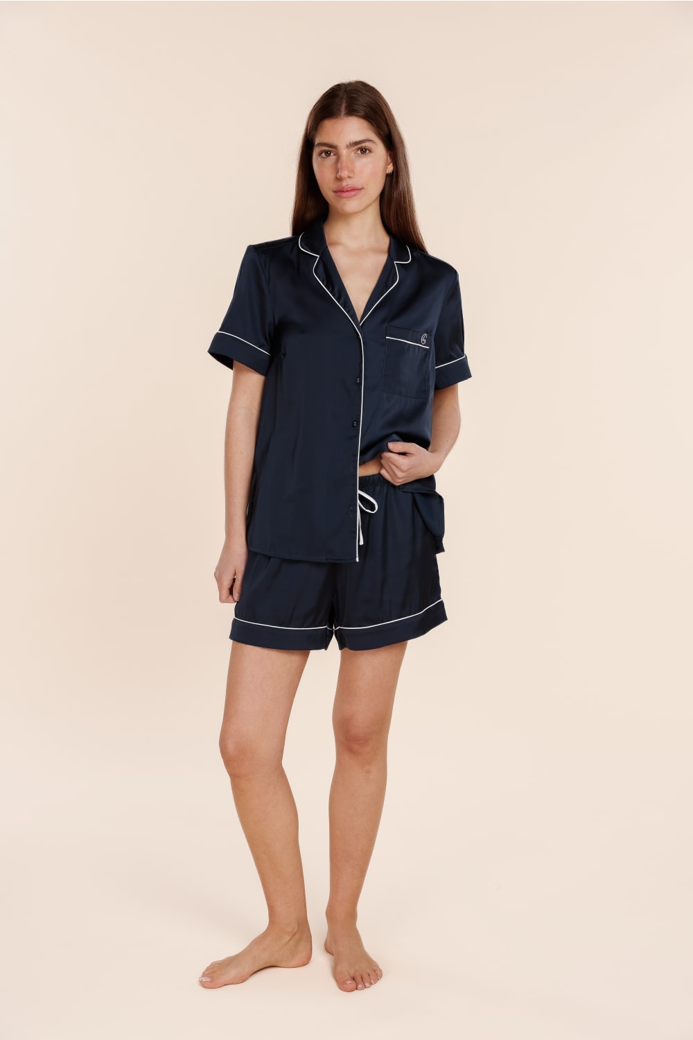 Sonia Navy Satin Short PJ Set in Navy