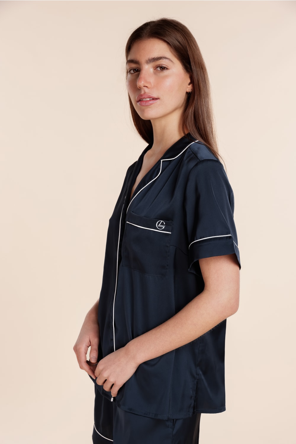Sonia Navy Satin Short PJ Set in Navy