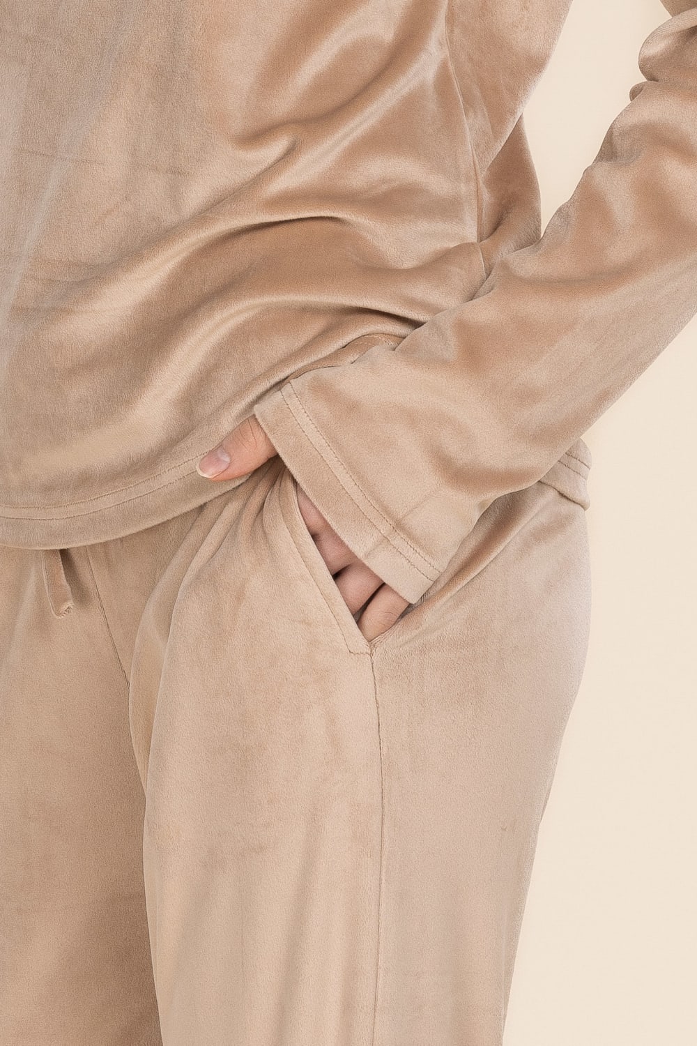 Thea Velour Long Lounge Set in Beige