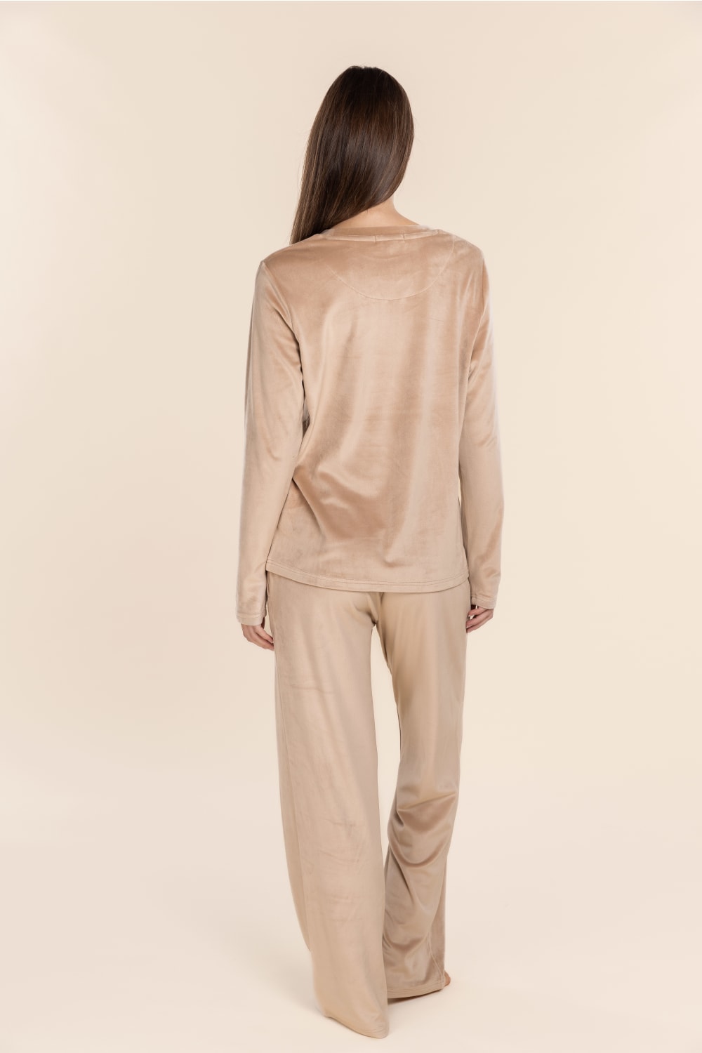 Thea Velour Long Lounge Set in Beige