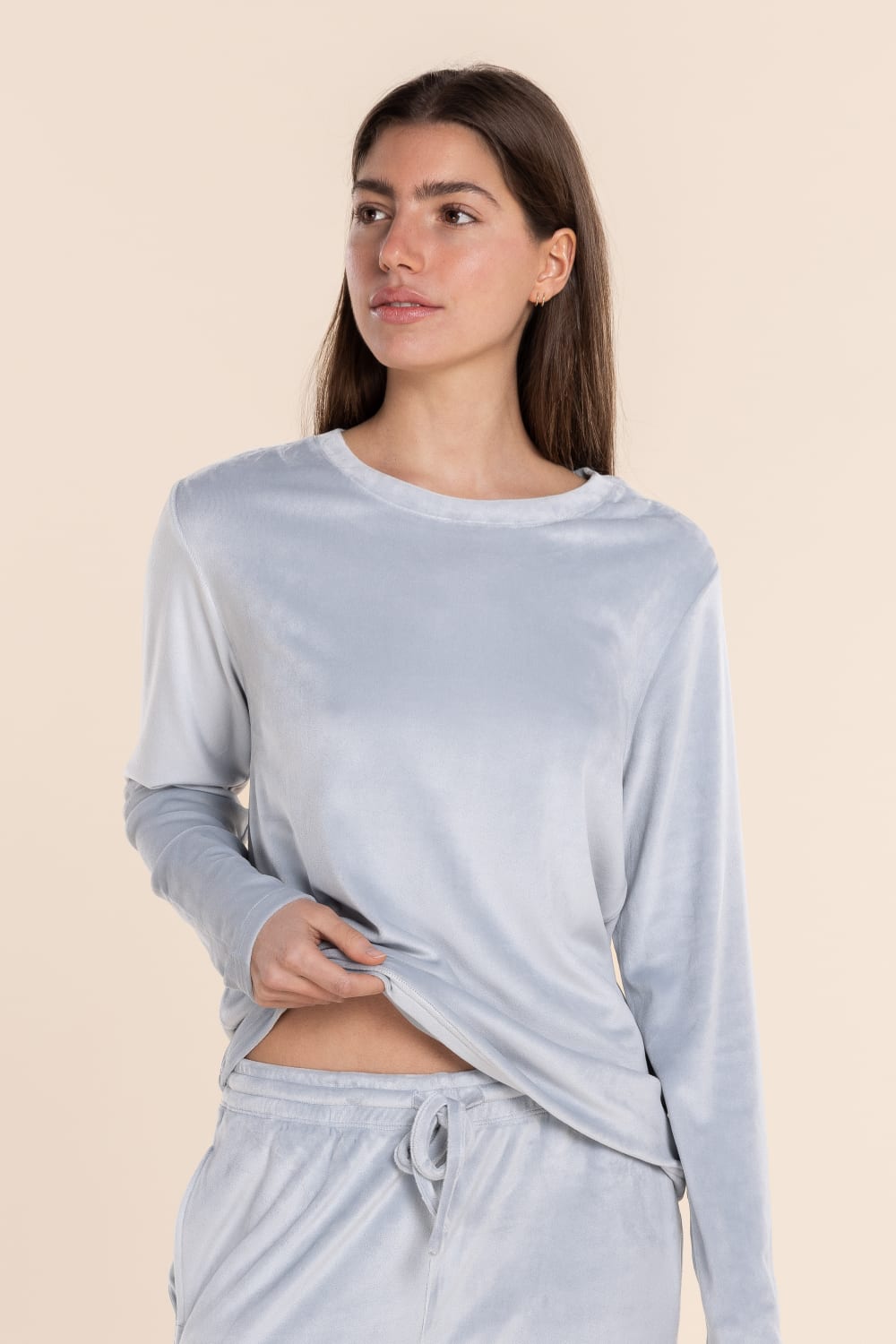 Thea Velour Long Lounge Set in Blue