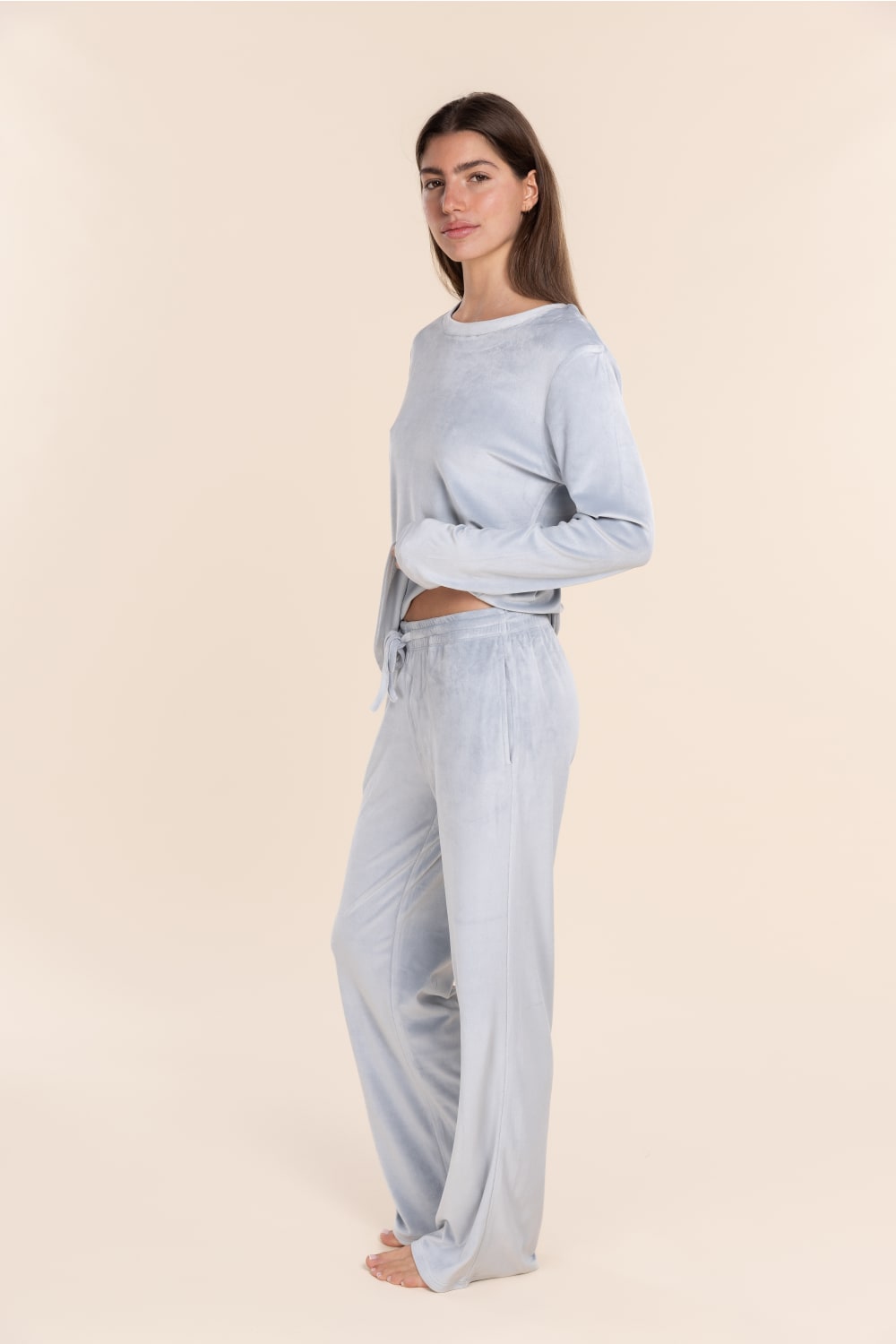 Thea Velour Long Lounge Set in Blue