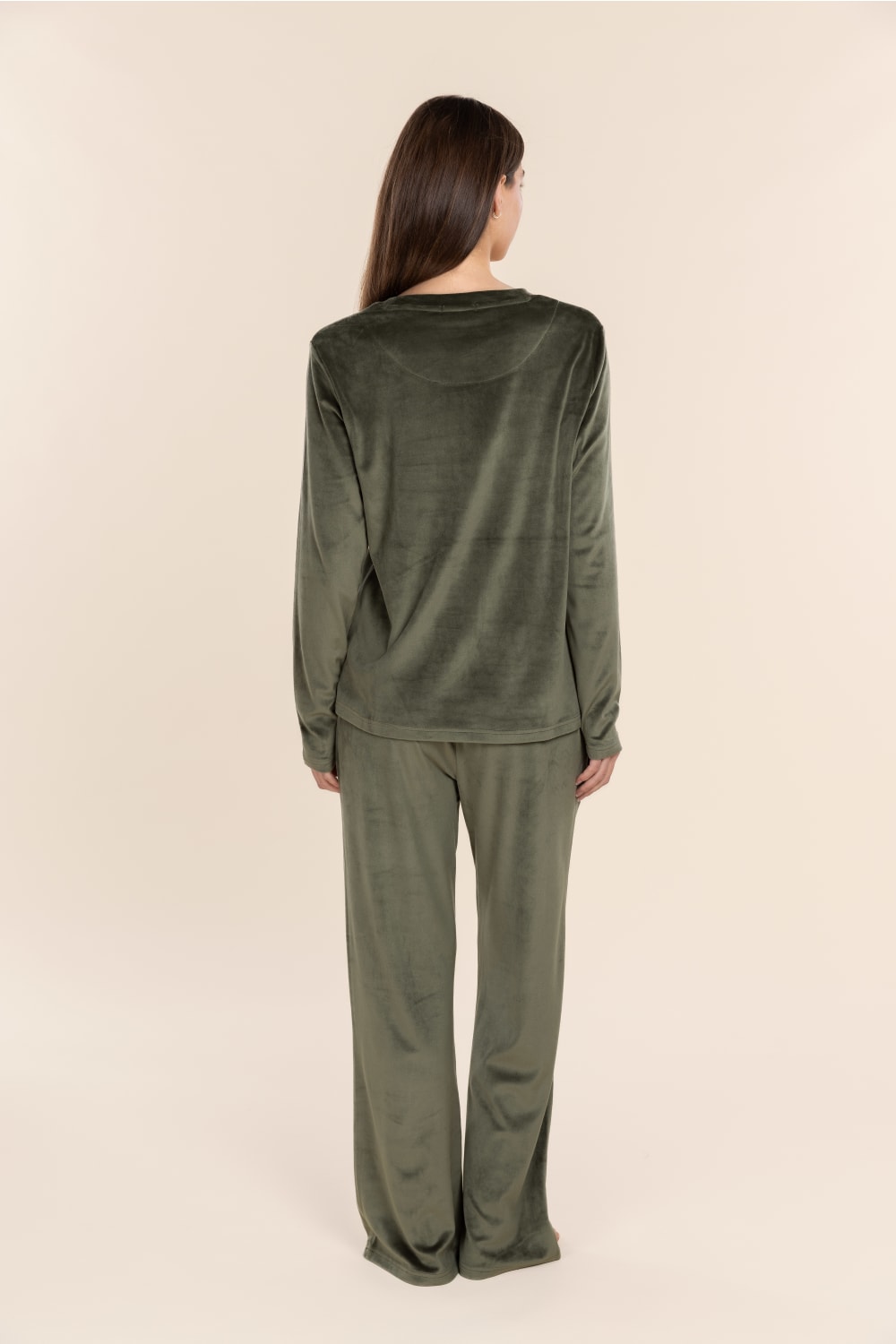 Thea Velour Long Lounge Set in Olive
