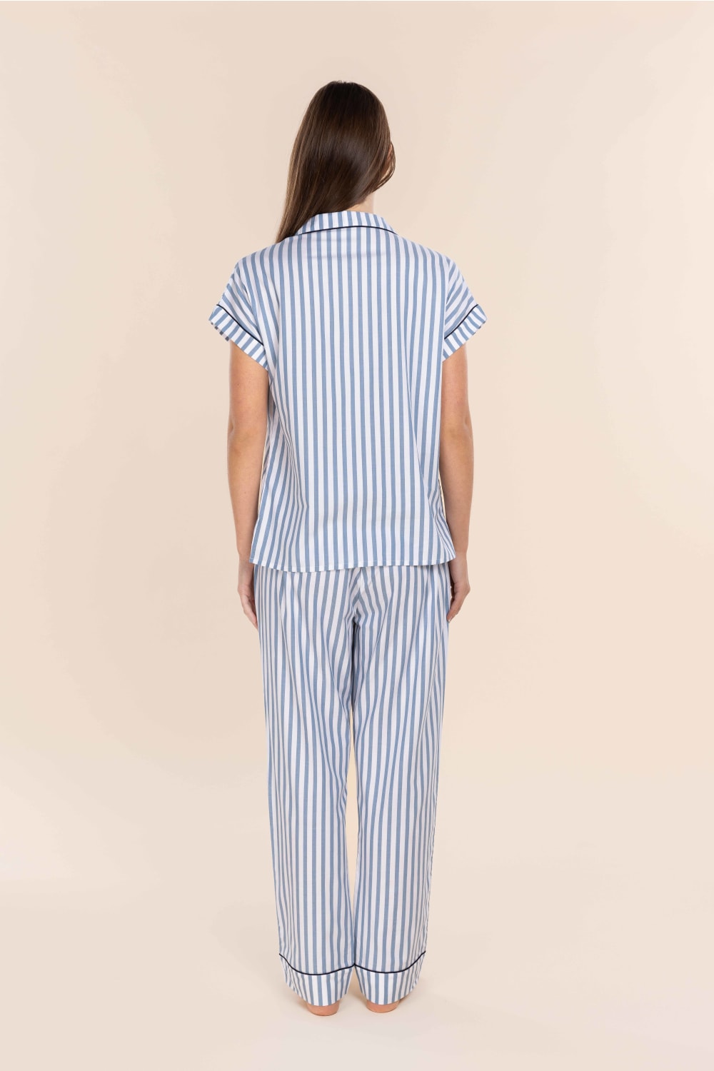 Winona Cotton Sateen Short PJ in Blue Stripe