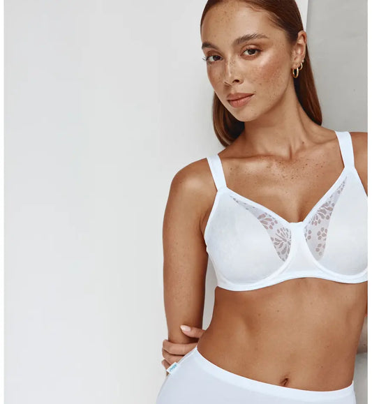 Lacy Minimiser Bra in White and Beige