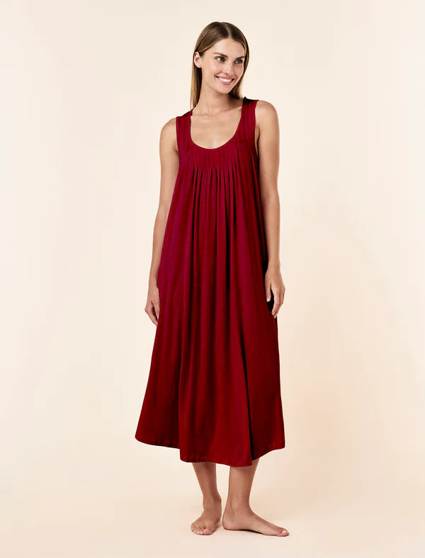 Kate Modal Soft Pleat Front Maxi Nightie in Ruby