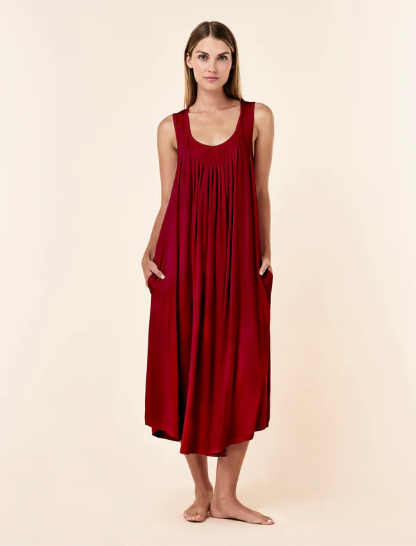 Kate Modal Soft Pleat Front Maxi Nightie in Ruby