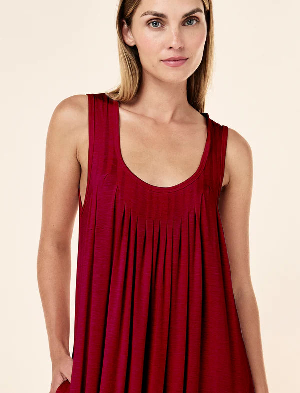 Kate Modal Soft Pleat Front Maxi Nightie in Ruby