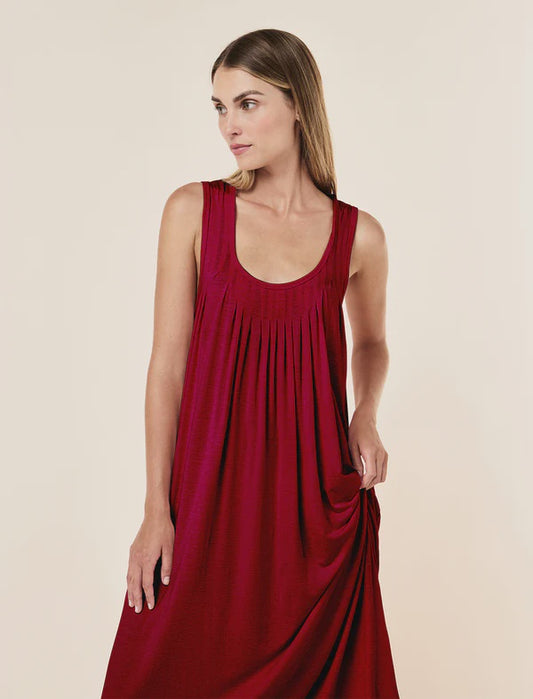 Kate Modal Soft Pleat Front Maxi Nightie in Ruby