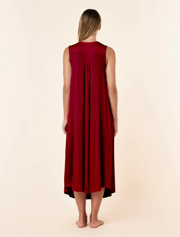 Kate Modal Soft Pleat Front Maxi Nightie in Ruby
