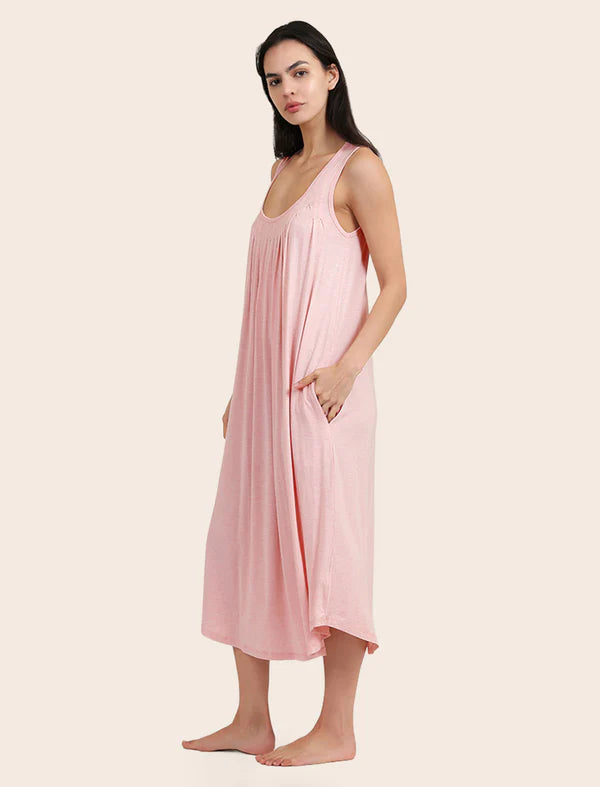 Kate Modal Soft Pleat Front Maxi Nightie in Papinelle Pink