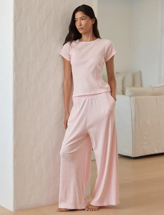 Soft Baby Rib FL Wide Leg Pant in Fairy Tale Pink