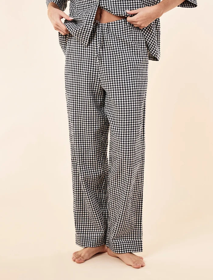 Seersucker Gingham Short Sleeve Shirt and Full Length Pant PJ Set