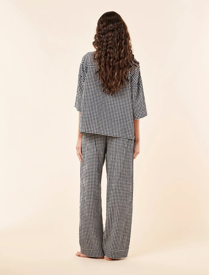 Seersucker Gingham Short Sleeve Shirt and Full Length Pant PJ Set