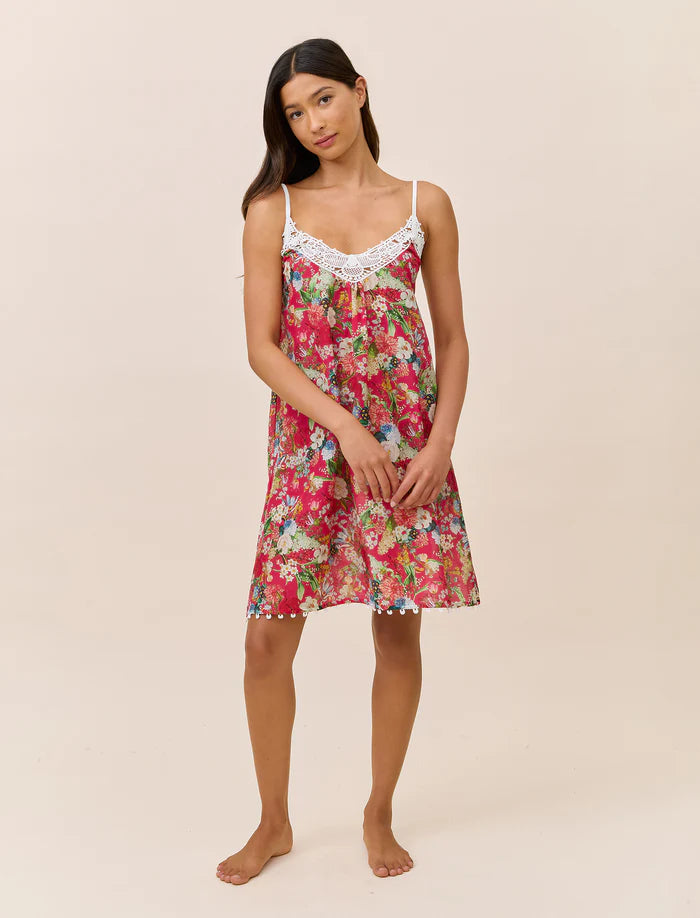 Holly Lace Front Midi Nightie in Geranium