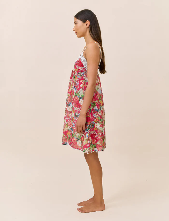 Holly Lace Front Midi Nightie in Geranium