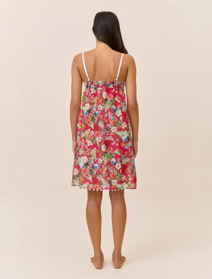 Holly Lace Front Midi Nightie in Geranium