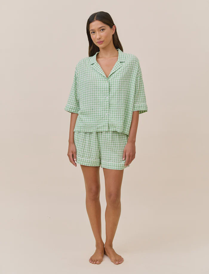 Seersucker Gingham Boxer PJ in Apple Green