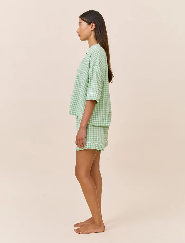 Seersucker Gingham Boxer PJ in Apple Green