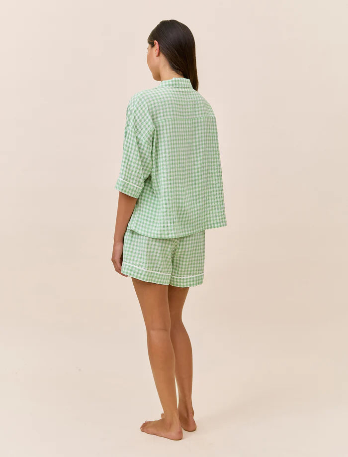 Seersucker Gingham Boxer PJ in Apple Green